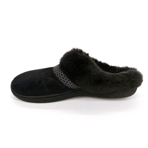 Isotoner Womens Mallory Microsuede Hoodback Slippers Clogs Faux Fur Black 6.5-7 - Picture 2 of 11
